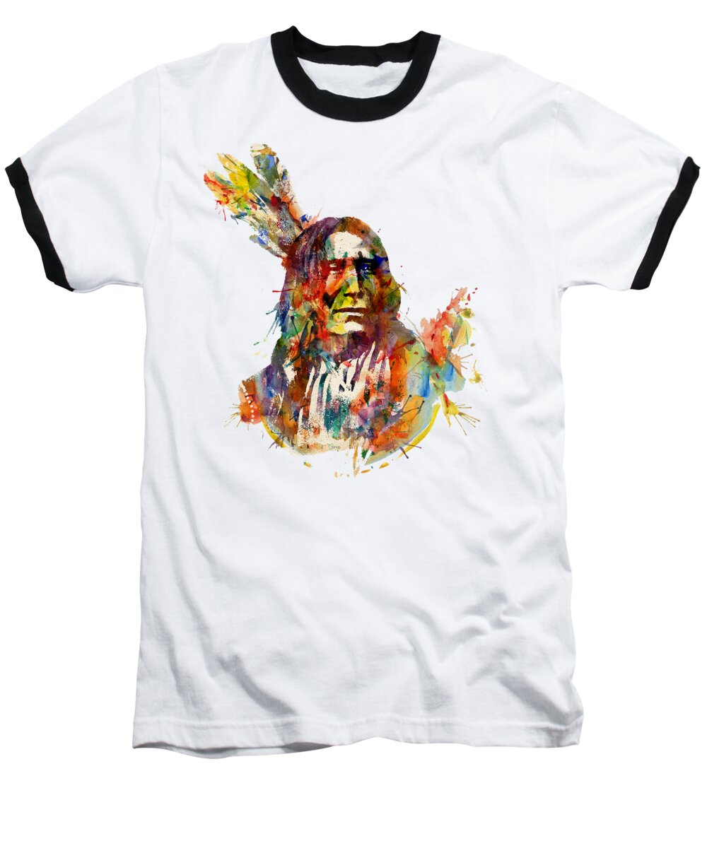 Mojo Baseball T-Shirt featuring the painting Chief Mojo Watercolor by Marian Voicu