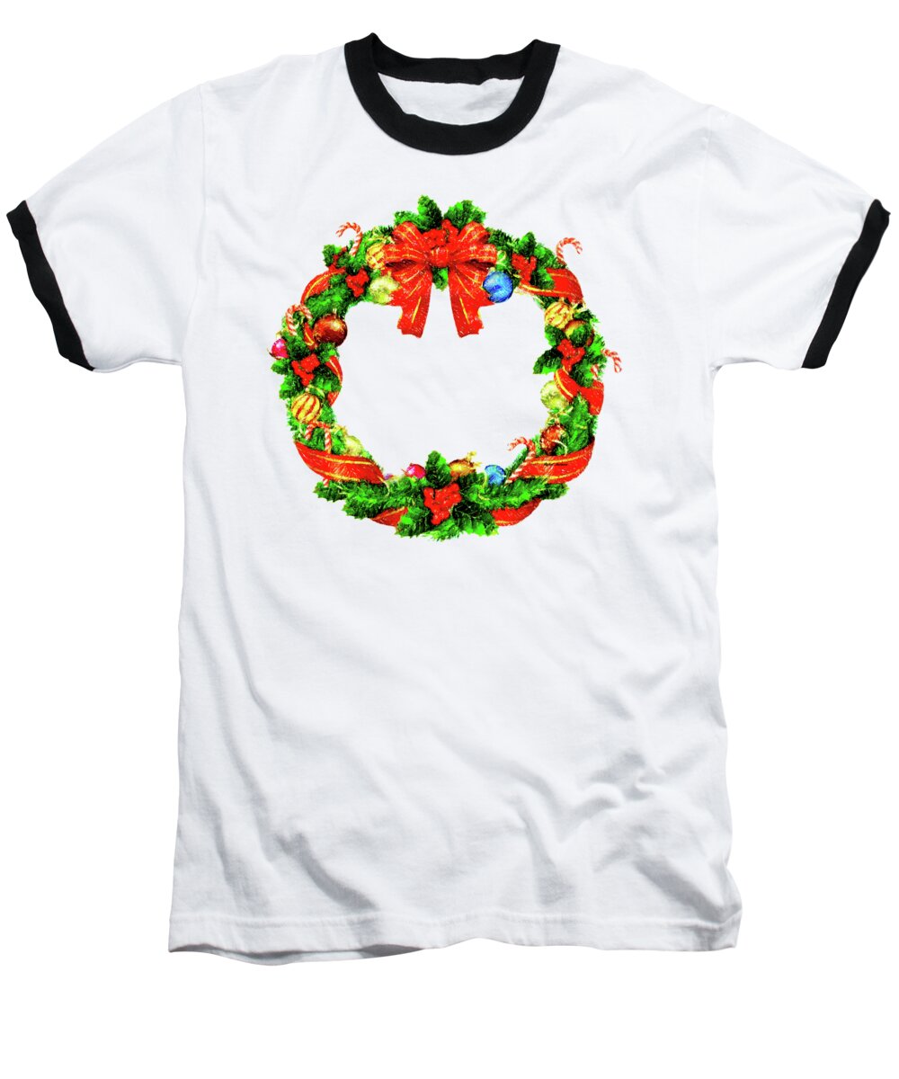 Rafael Salazar Baseball T-Shirt featuring the digital art Christmas Wreath by Rafael Salazar