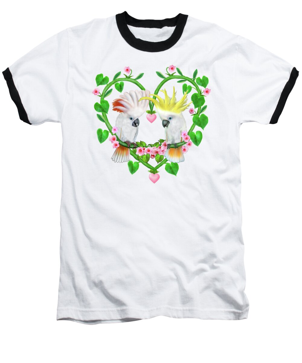 Cockatoo Love Birds Baseball T-Shirt featuring the digital art Cockatoos of the Heart by Glenn Holbrook