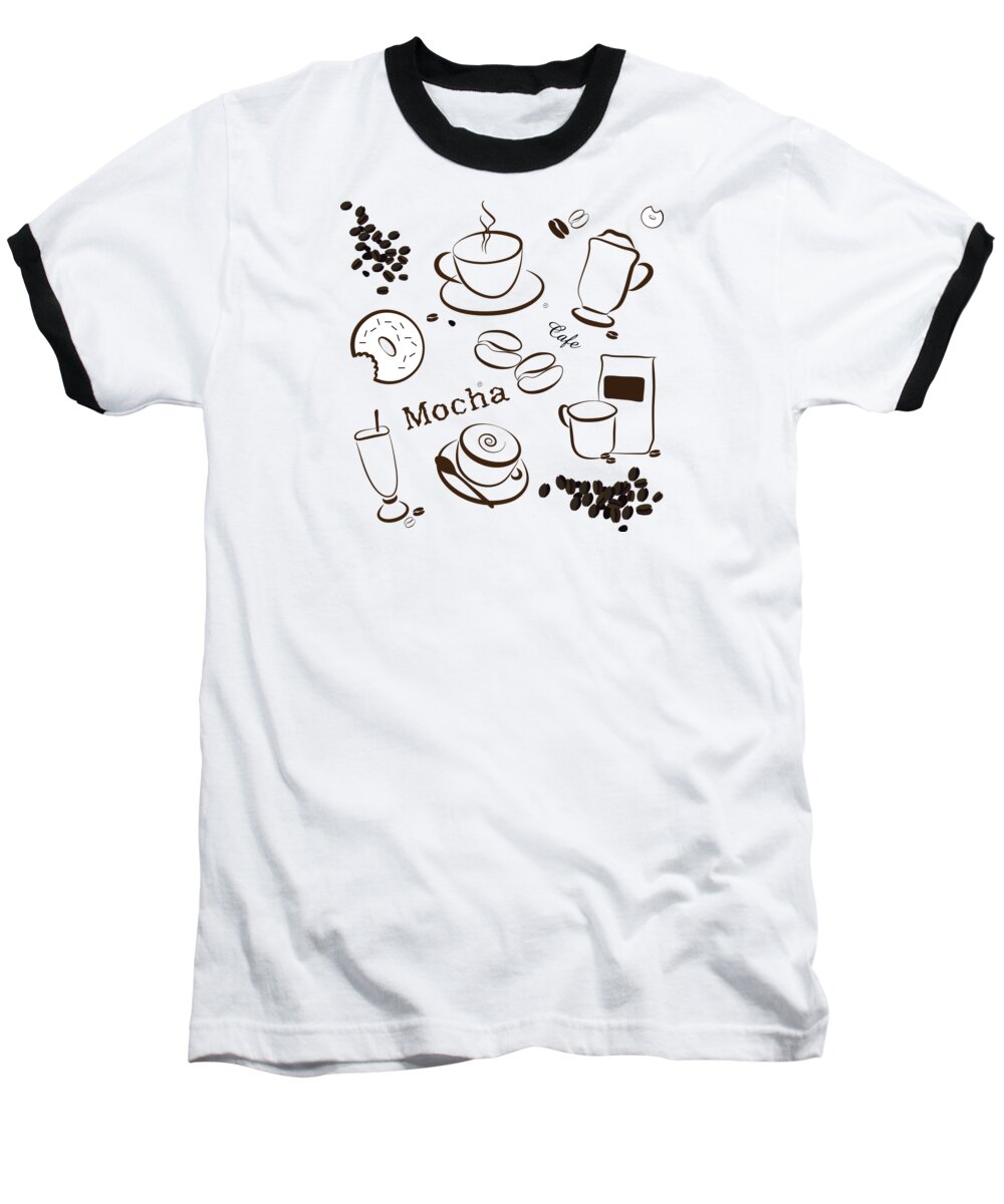 Backdrop Baseball T-Shirt featuring the drawing Coffee/Cafe Pattern Background by Serena King