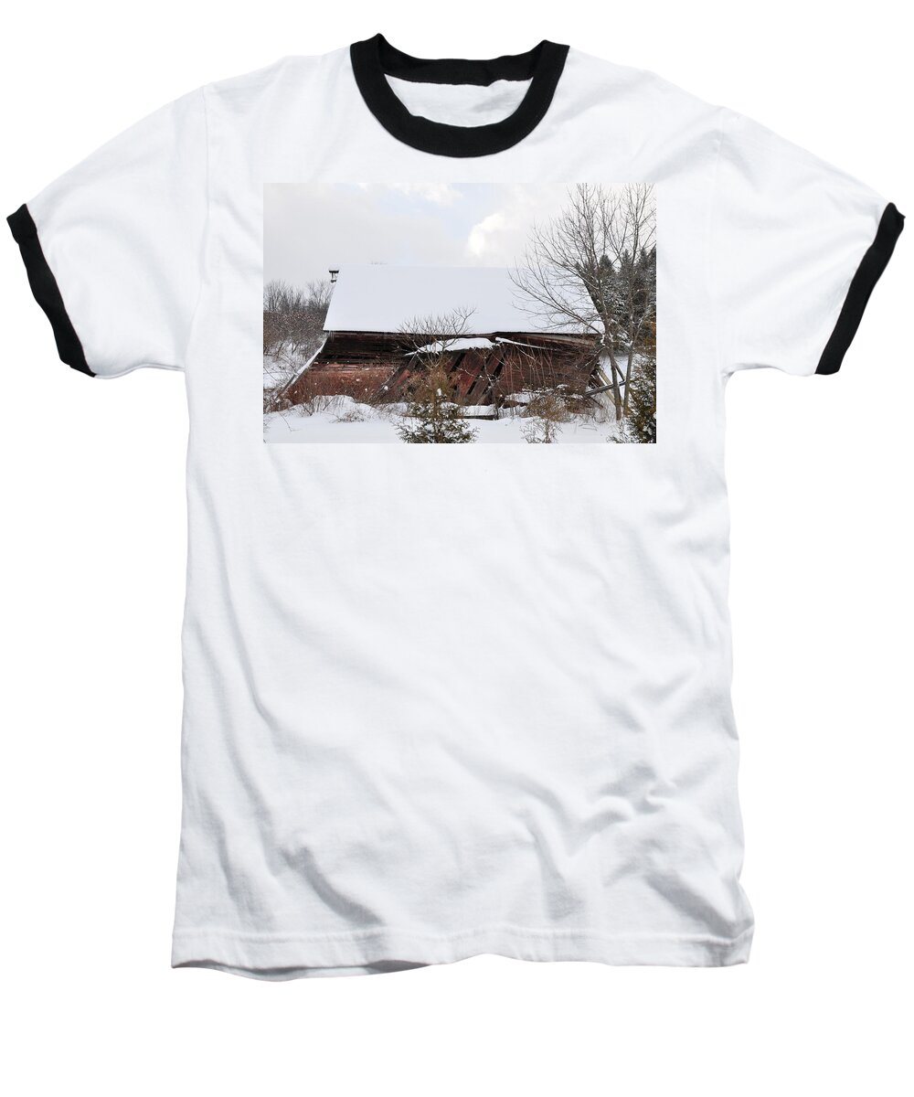  Barn Digital Art Baseball T-Shirt featuring the digital art Collapsing Barn near Saratoga Battlefield by Robert Habermehl