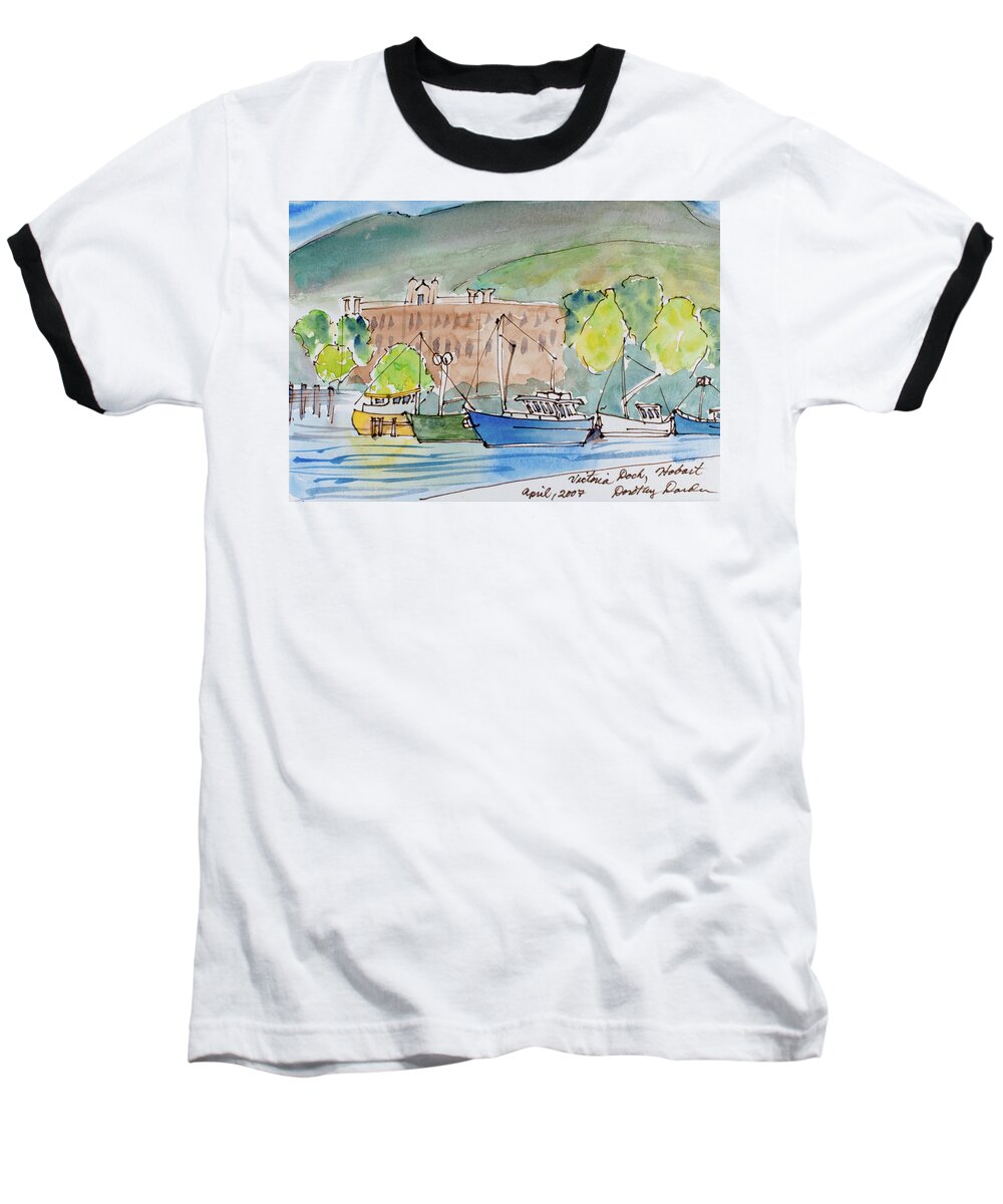 Australia Baseball T-Shirt featuring the painting Fishing Boats in Hobart's Victoria Dock #1 by Dorothy Darden