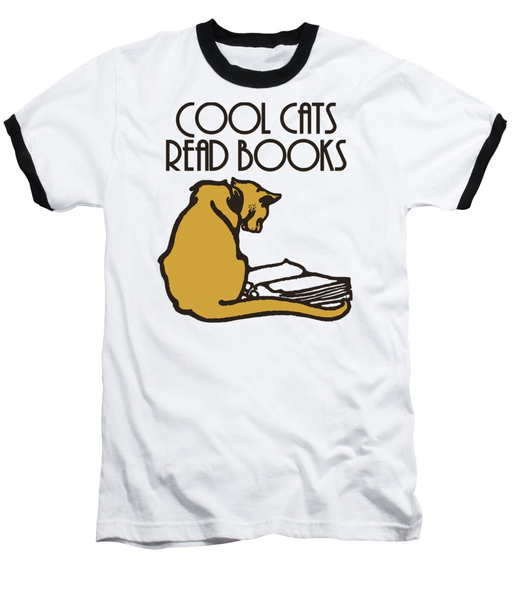 Cool Baseball T-Shirt featuring the digital art Cool cats read books by Heidi De Leeuw