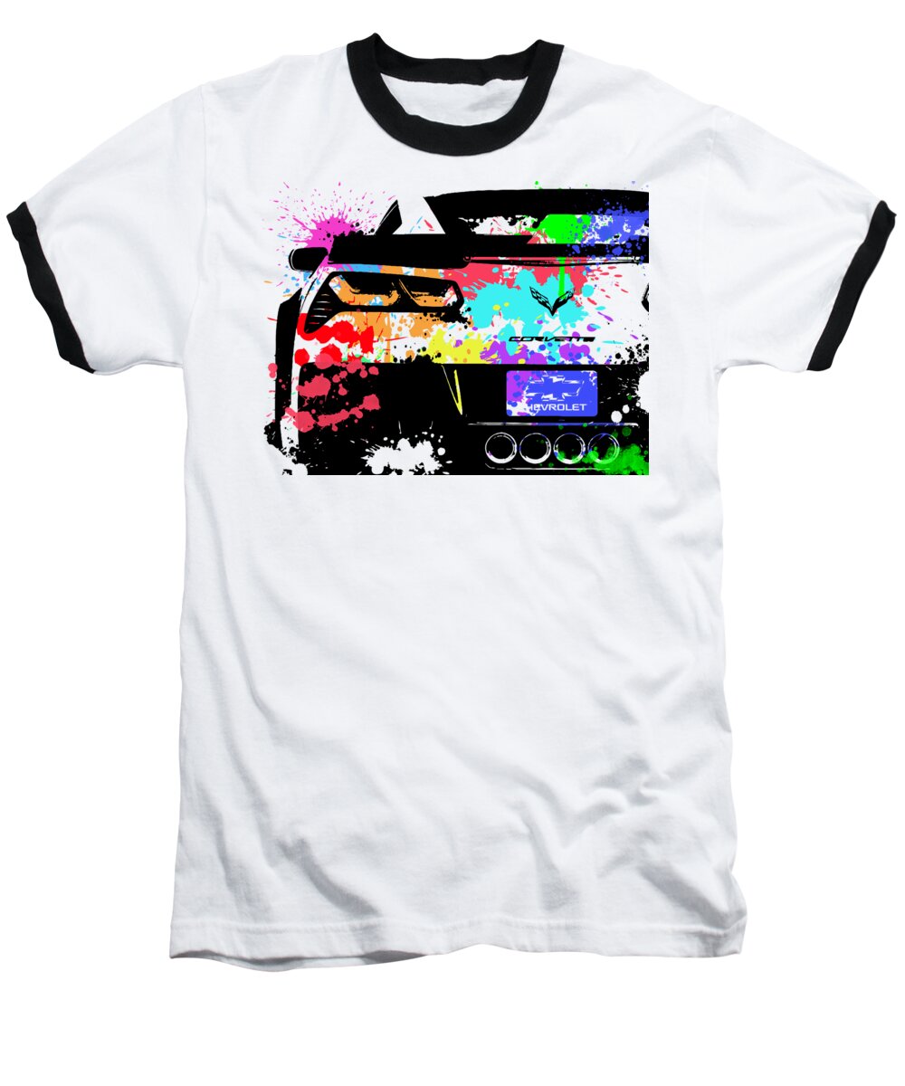 Chevy Baseball T-Shirt featuring the digital art Corvette Pop Art 1 by Ricky Barnard