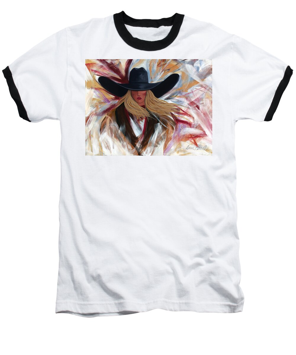 Colorful Cowboy Painting. Baseball T-Shirt featuring the painting Cowgirl Colors by Lance Headlee