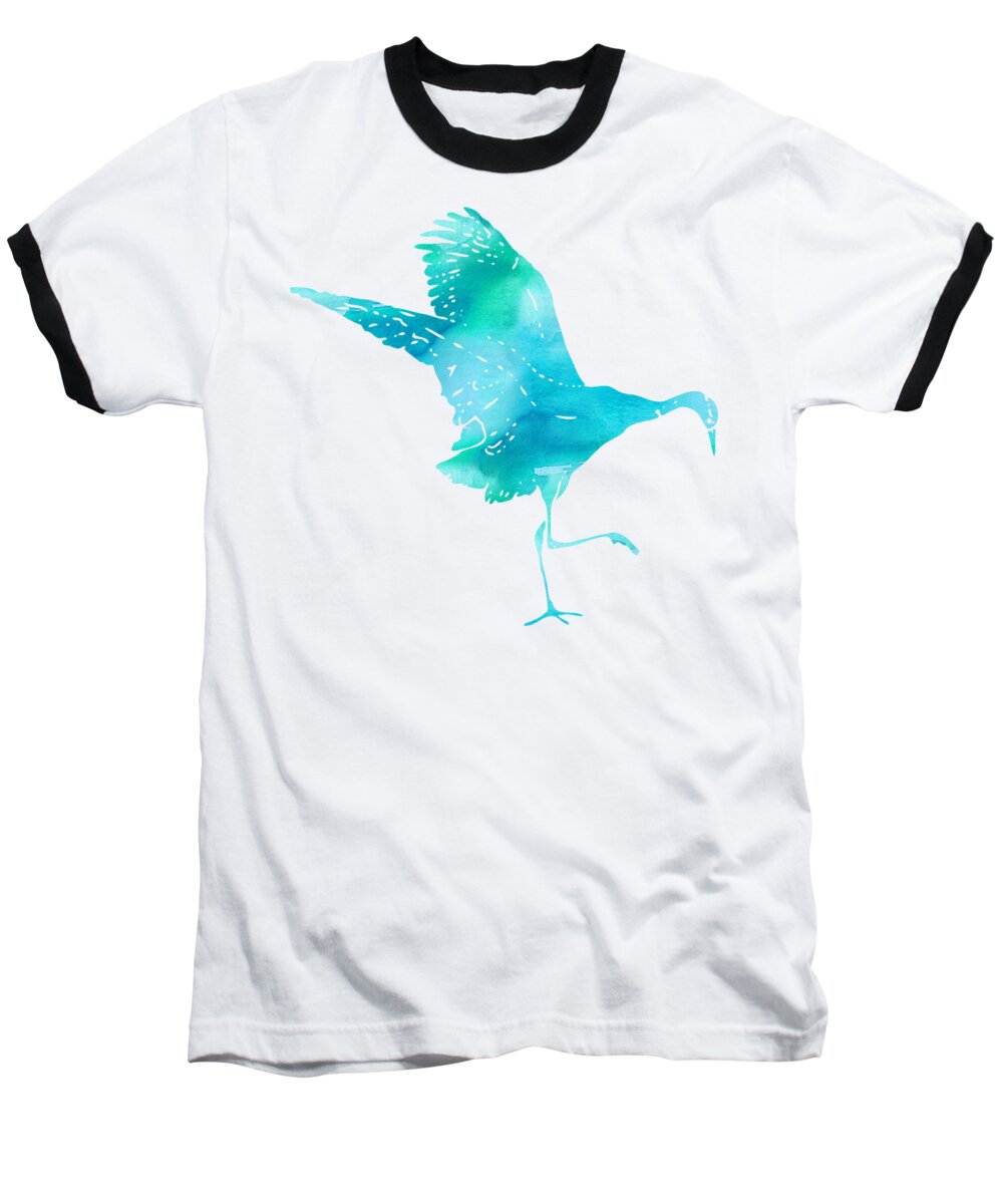 Crane Baseball T-Shirt featuring the digital art Crane Ready For Flight - Blue-Green Watercolor by Custom Home Fashions