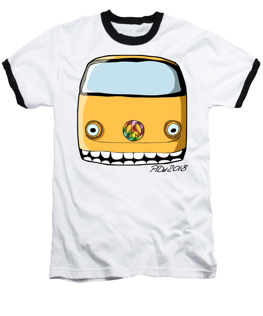 Crazy Baseball T-Shirt featuring the digital art Crazy Retro Van by Piotr Dulski