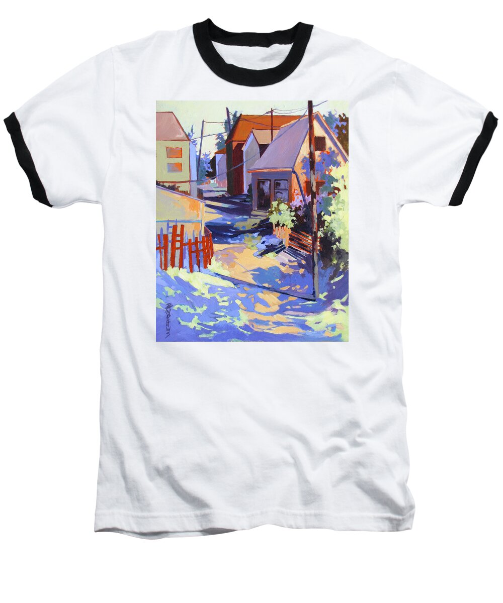 Landscape Baseball T-Shirt featuring the painting Crisscross by Rae Andrews