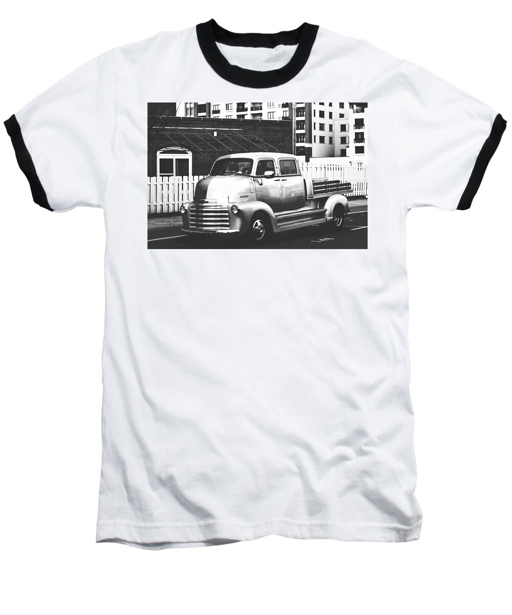 Terry D Photography Baseball T-Shirt featuring the photograph Custom Chevy Asbury Park NJ Black and White by Terry DeLuco
