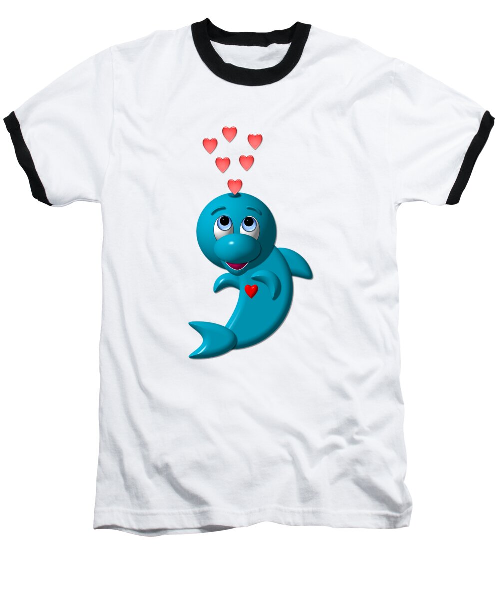 Dolphins Baseball T-Shirt featuring the digital art Cute Dolphin with Hearts by Rose Santuci-Sofranko
