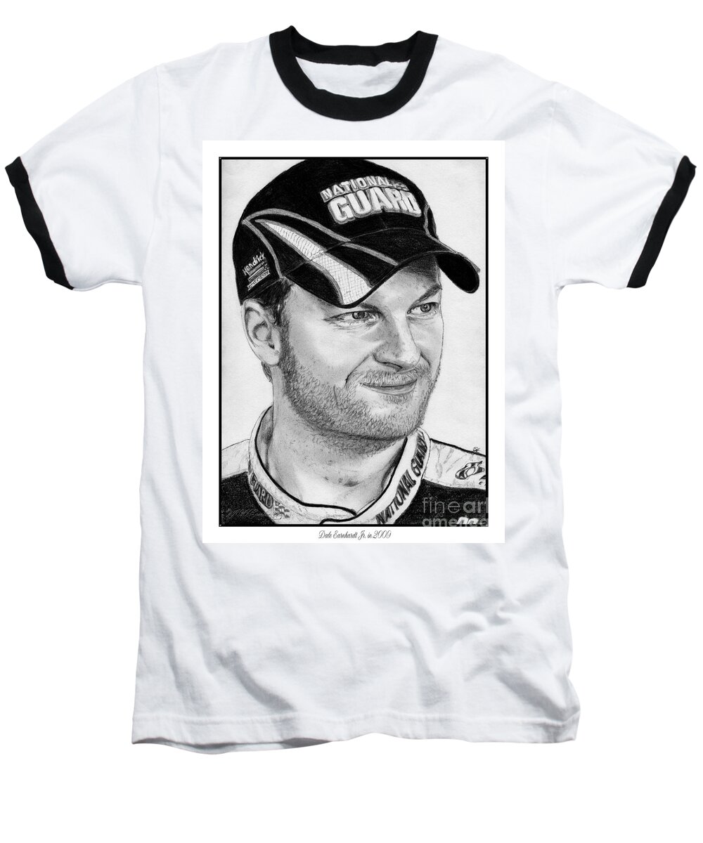Athlete Baseball T-Shirt featuring the drawing Dale Earnhardt Jr in 2009 by J McCombie