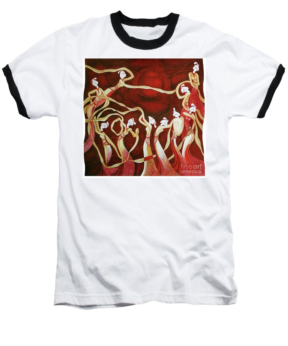 Traditional Figuration Baseball T-Shirt featuring the painting Dance With The Wind by Fei A