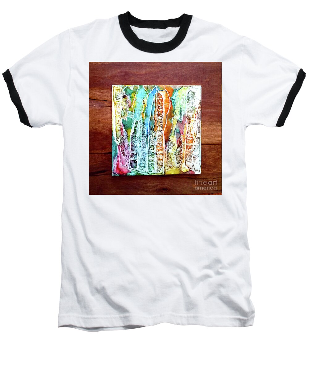 Danxia Mountains Baseball T-Shirt featuring the painting Danxia Water Falls by Alene Sirott-Cope