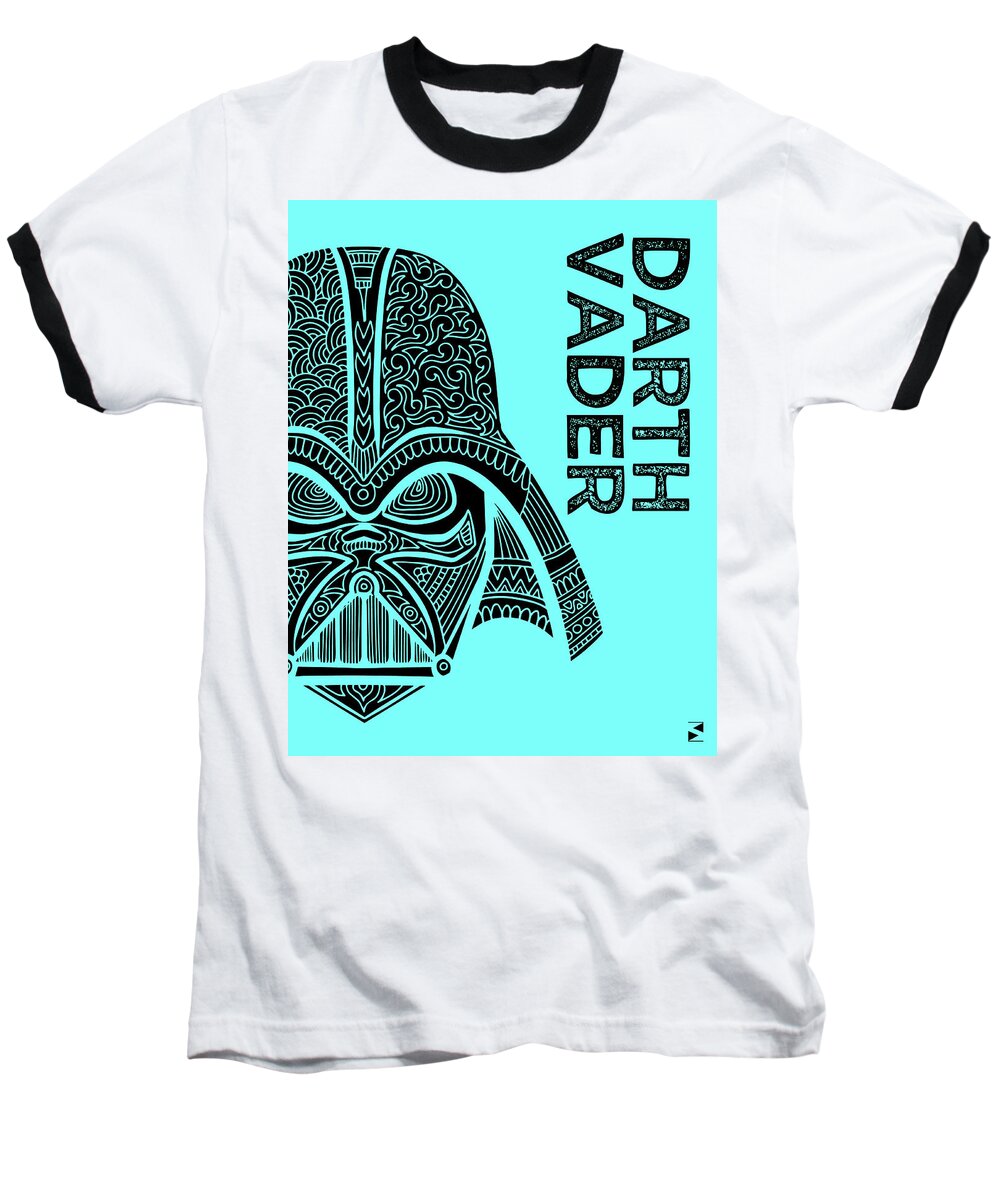 Darth Vader Baseball T-Shirt featuring the mixed media Darth Vader - Star Wars Art - Blue by Studio Grafiikka