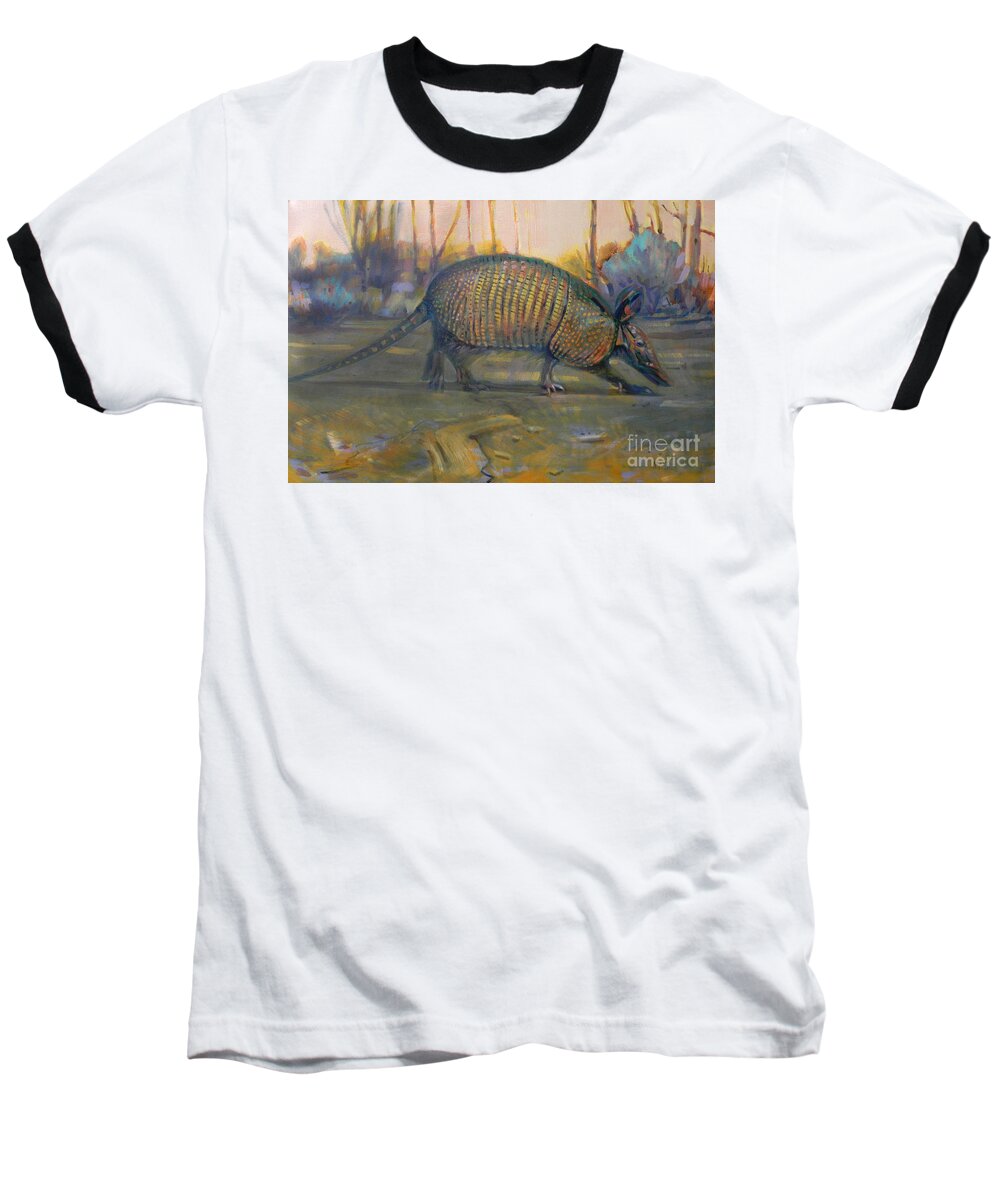 Armadillo Baseball T-Shirt featuring the painting Dawn Run by Donald Maier