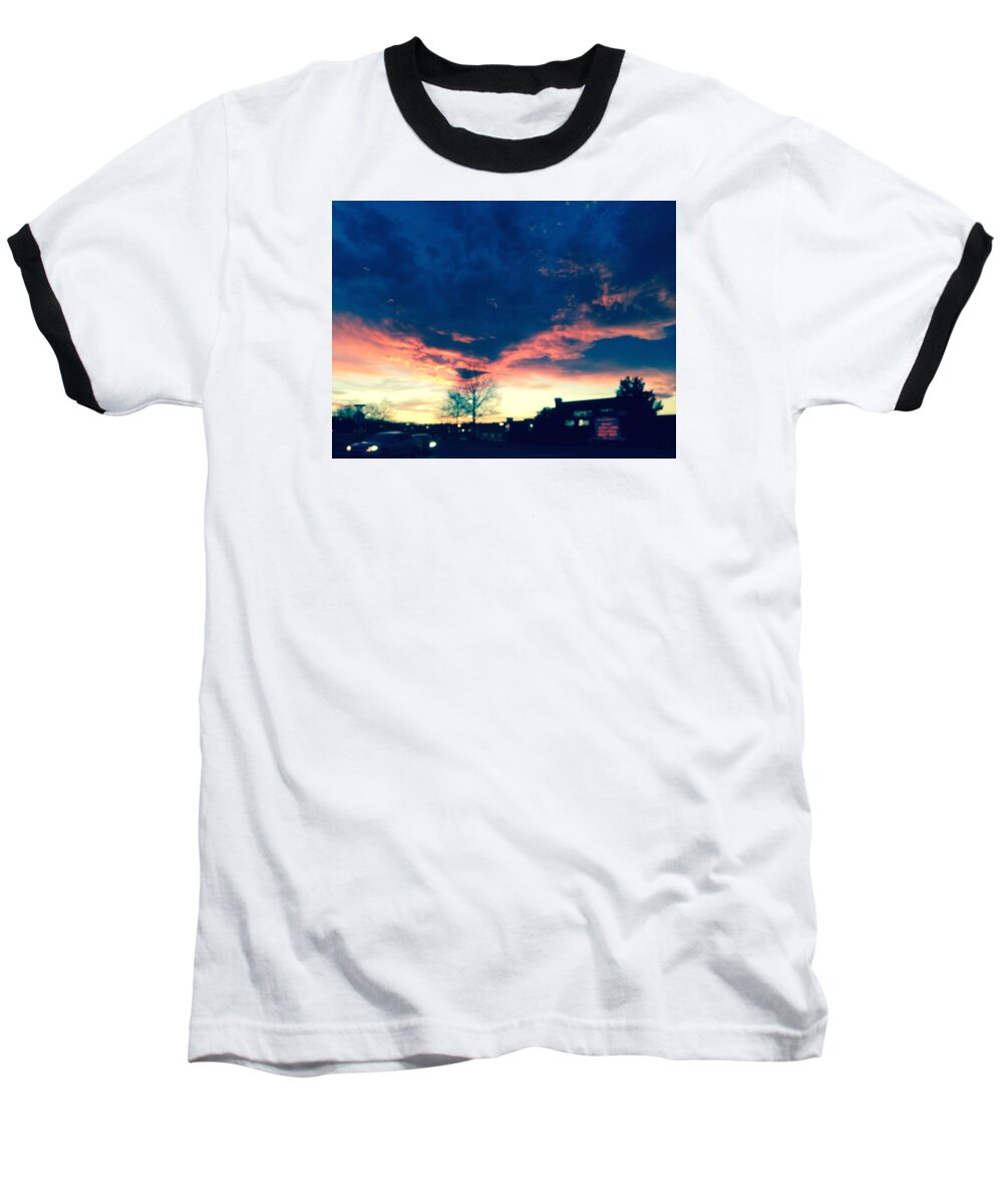 Sunset Baseball T-Shirt featuring the painting Dense Sunset by Angela Annas