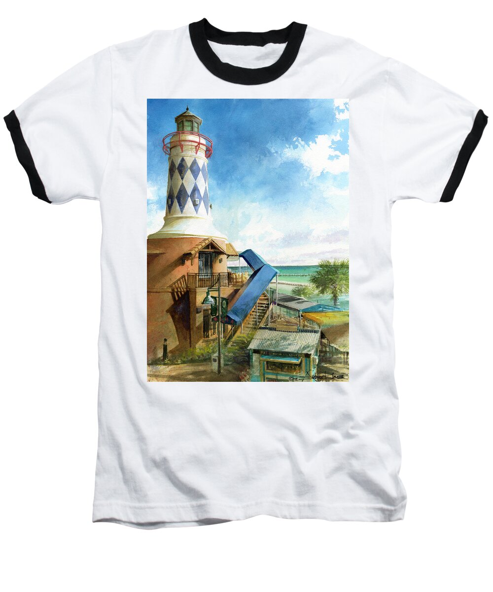 Lighthouse Baseball T-Shirt featuring the painting Destin Lighthouse by Andrew King
