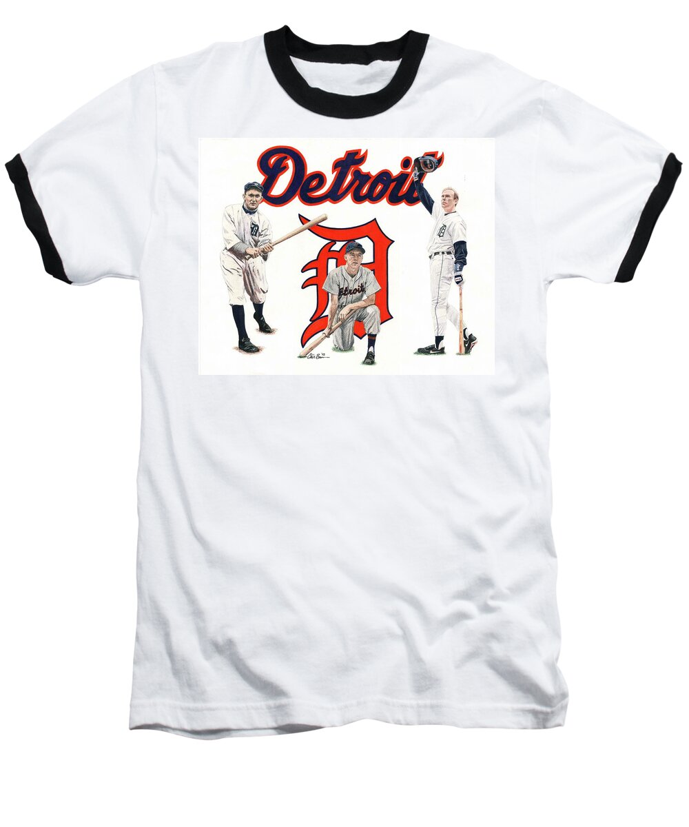 Detroit Tigers Baseball T-Shirt featuring the drawing Detroit Tigers Legends by Chris Brown