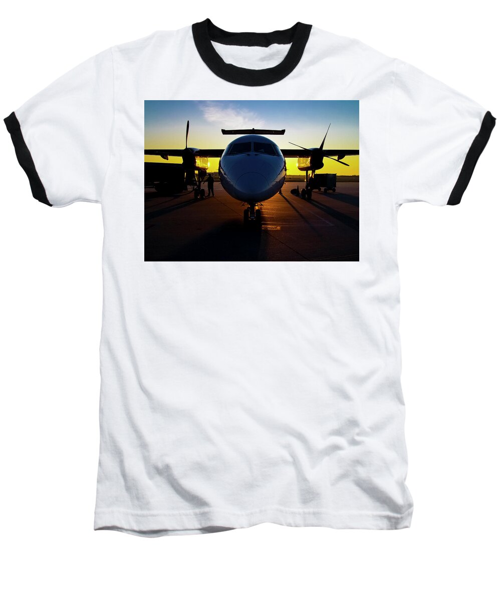 Aviation Baseball T-Shirt featuring the photograph DHC-8-300 Refueling by Greg Reed
