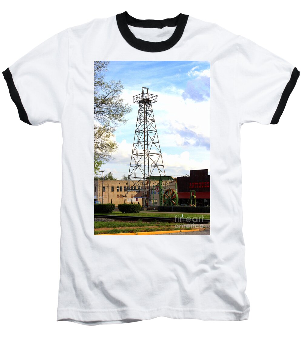 Oil Derrick Baseball T-Shirt featuring the photograph Downtown Gladewater Oil Derrick by Kathy White