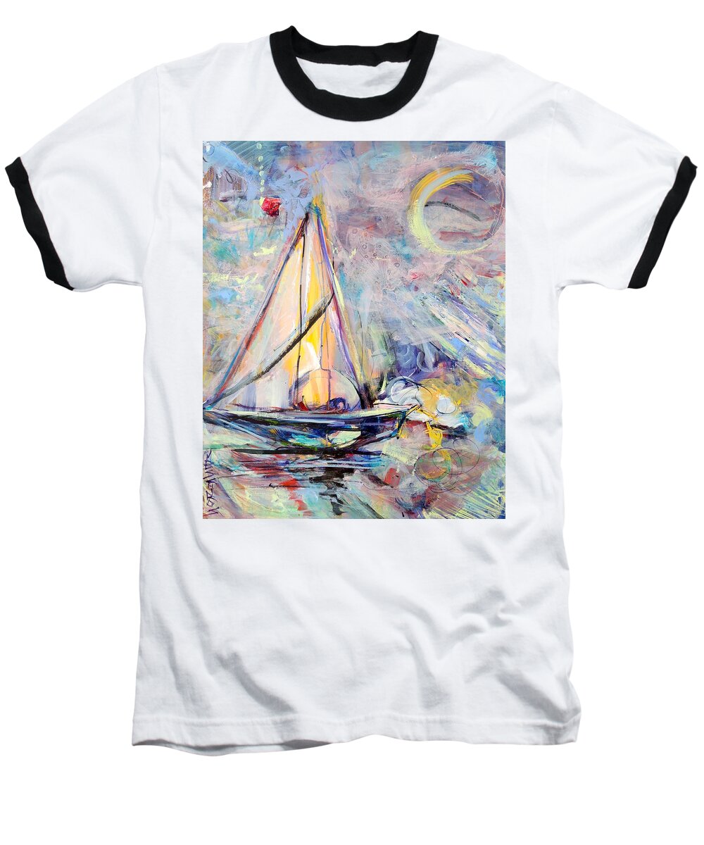 Schiros Baseball T-Shirt featuring the painting Dream Boat by Mary Schiros