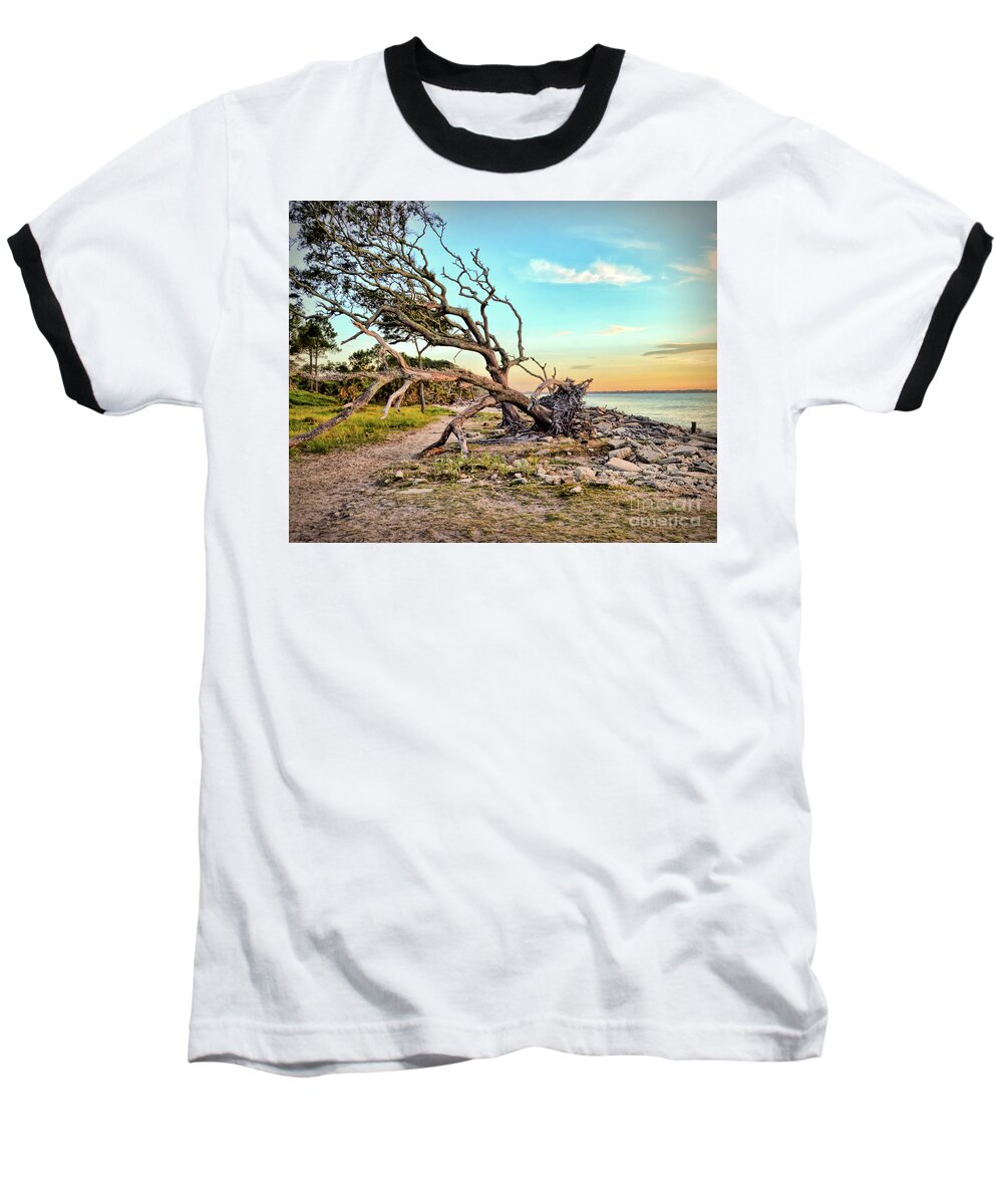 Driftwood Beach Baseball T-Shirt featuring the photograph Driftwood Beach Morning 2 by Kerri Farley