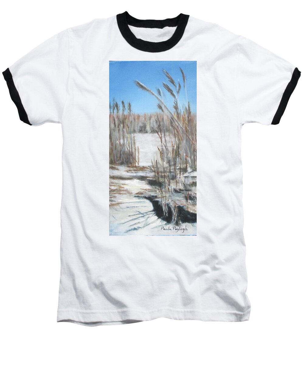 East Point Beach Baseball T-Shirt featuring the painting East Point Beach by Paula Pagliughi