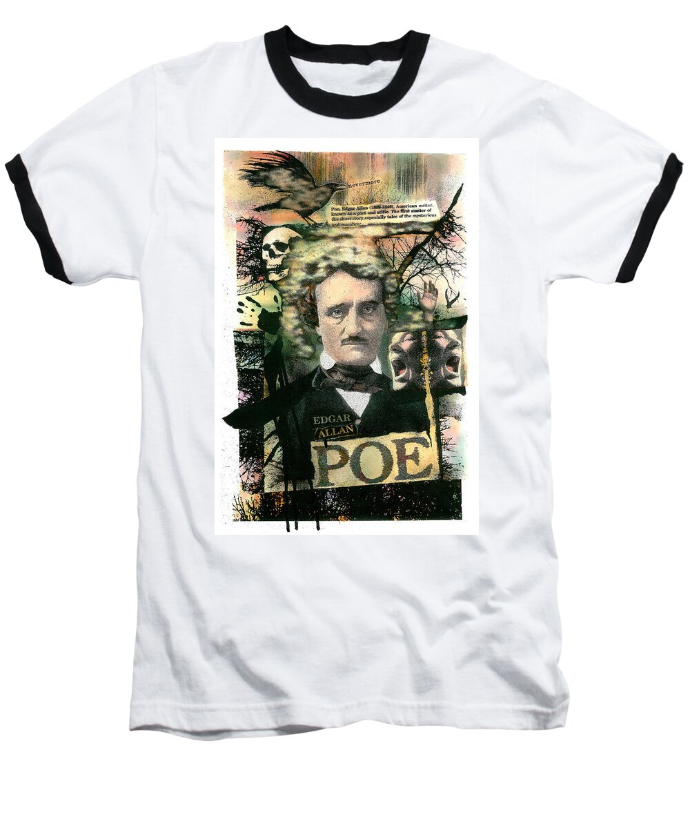 Edgar Allan Poe Baseball T-Shirt featuring the painting Edgar Allan Poe by John Dyess