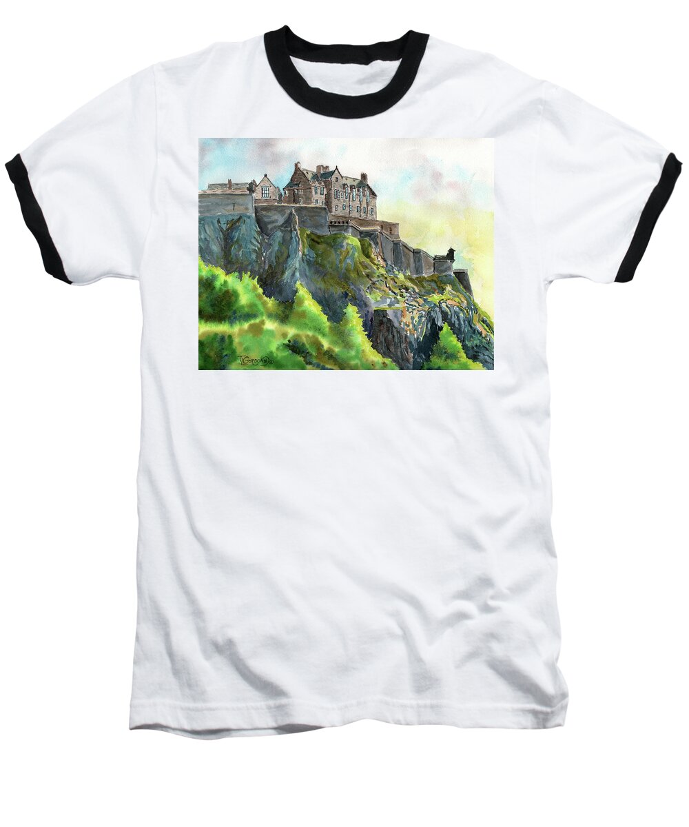 Timithy Baseball T-Shirt featuring the painting Edinburgh Castle from Princes Street by Timithy L Gordon