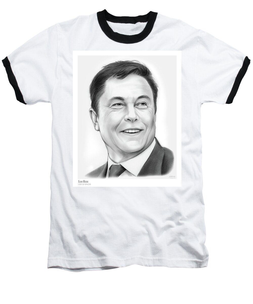 Elon Musk Baseball T-Shirt featuring the drawing Elon Musk by Greg Joens