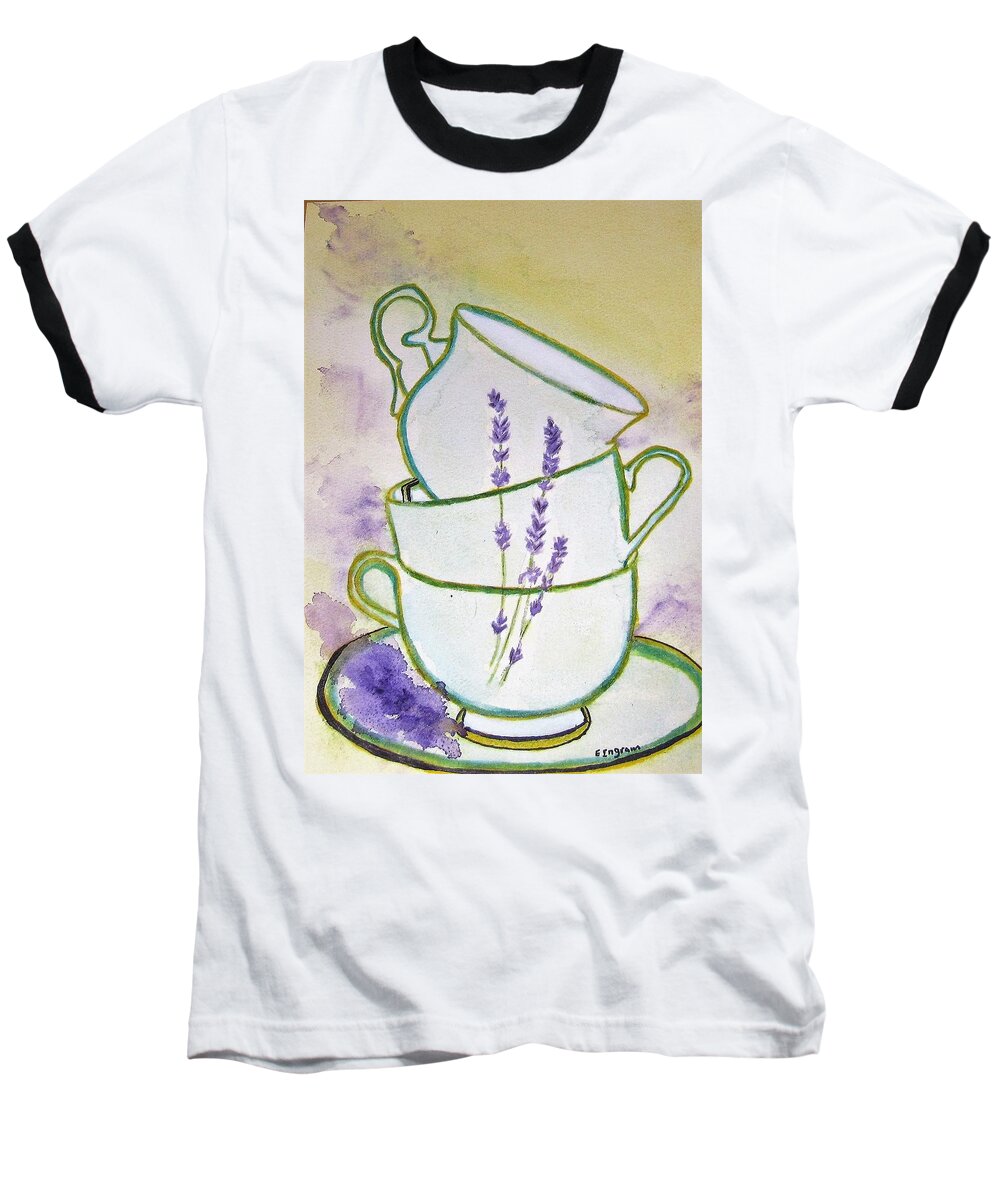 Flora Cups Baseball T-Shirt featuring the painting Lavender tea by Elvira Ingram
