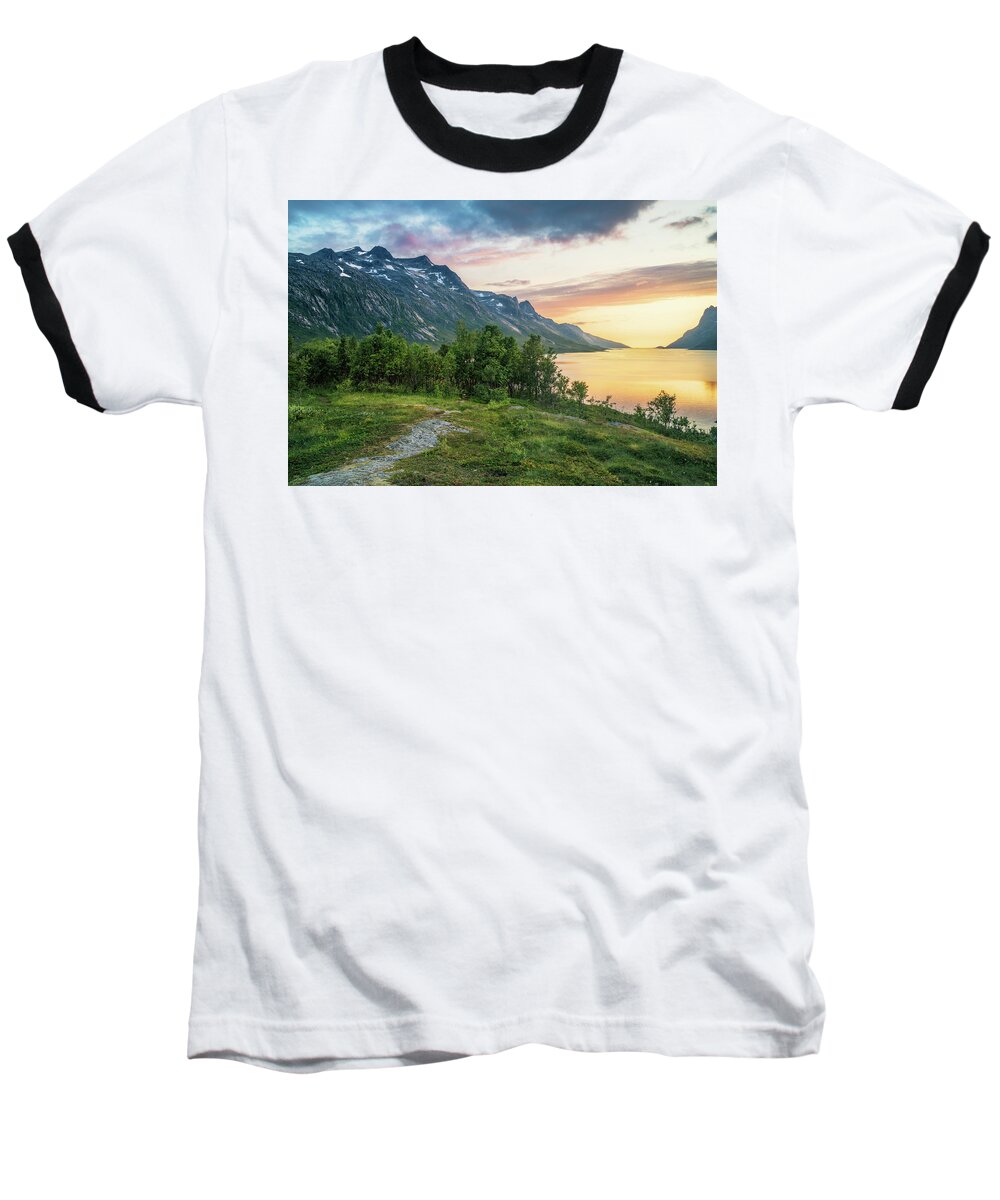 Landscape Baseball T-Shirt featuring the photograph Ersfjord Sunset by Maciej Markiewicz