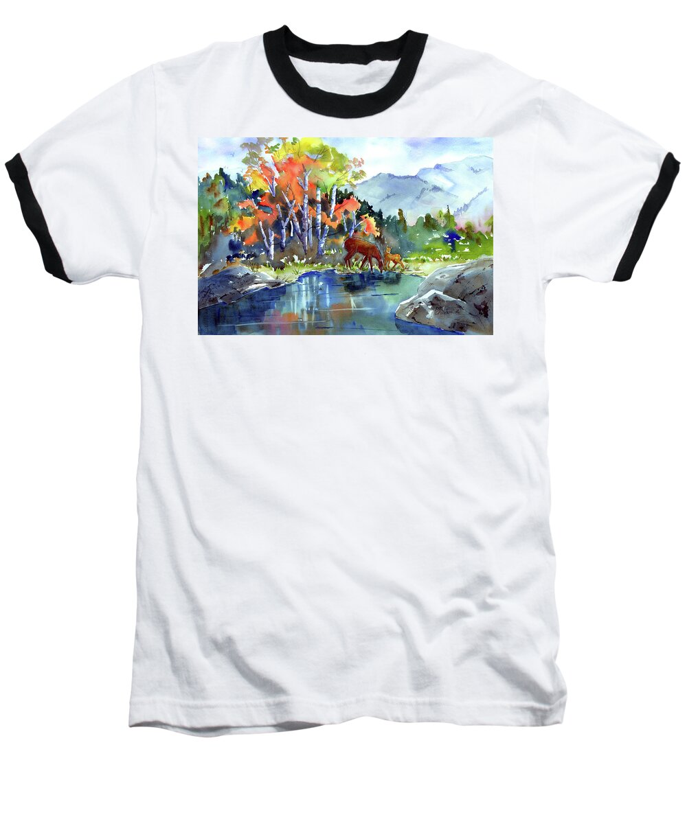 Deer Baseball T-Shirt featuring the painting Fall, Upon Us by Joan Chlarson