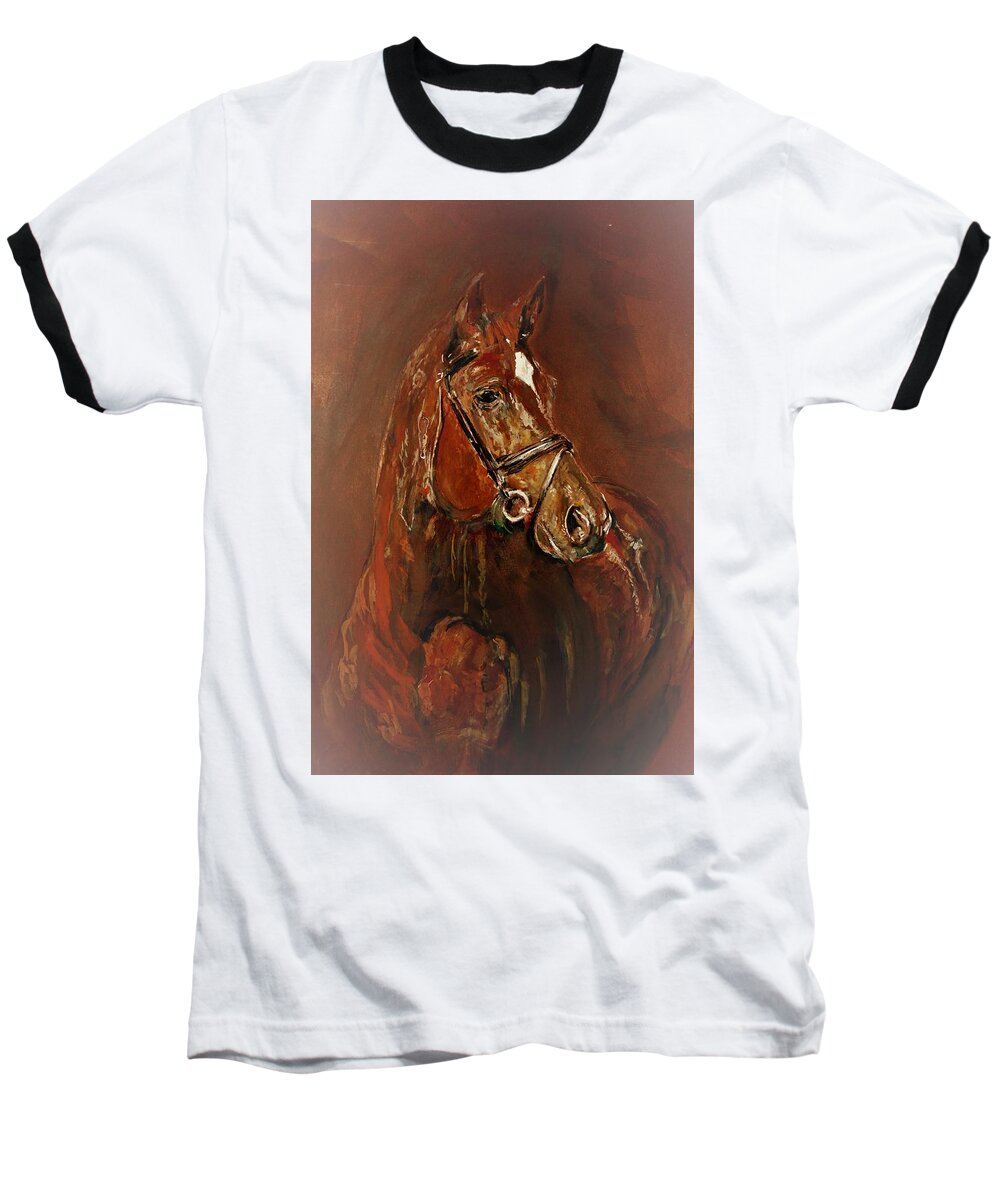 Horse Baseball T-Shirt featuring the painting Fasten with a buckle by Khalid Saeed