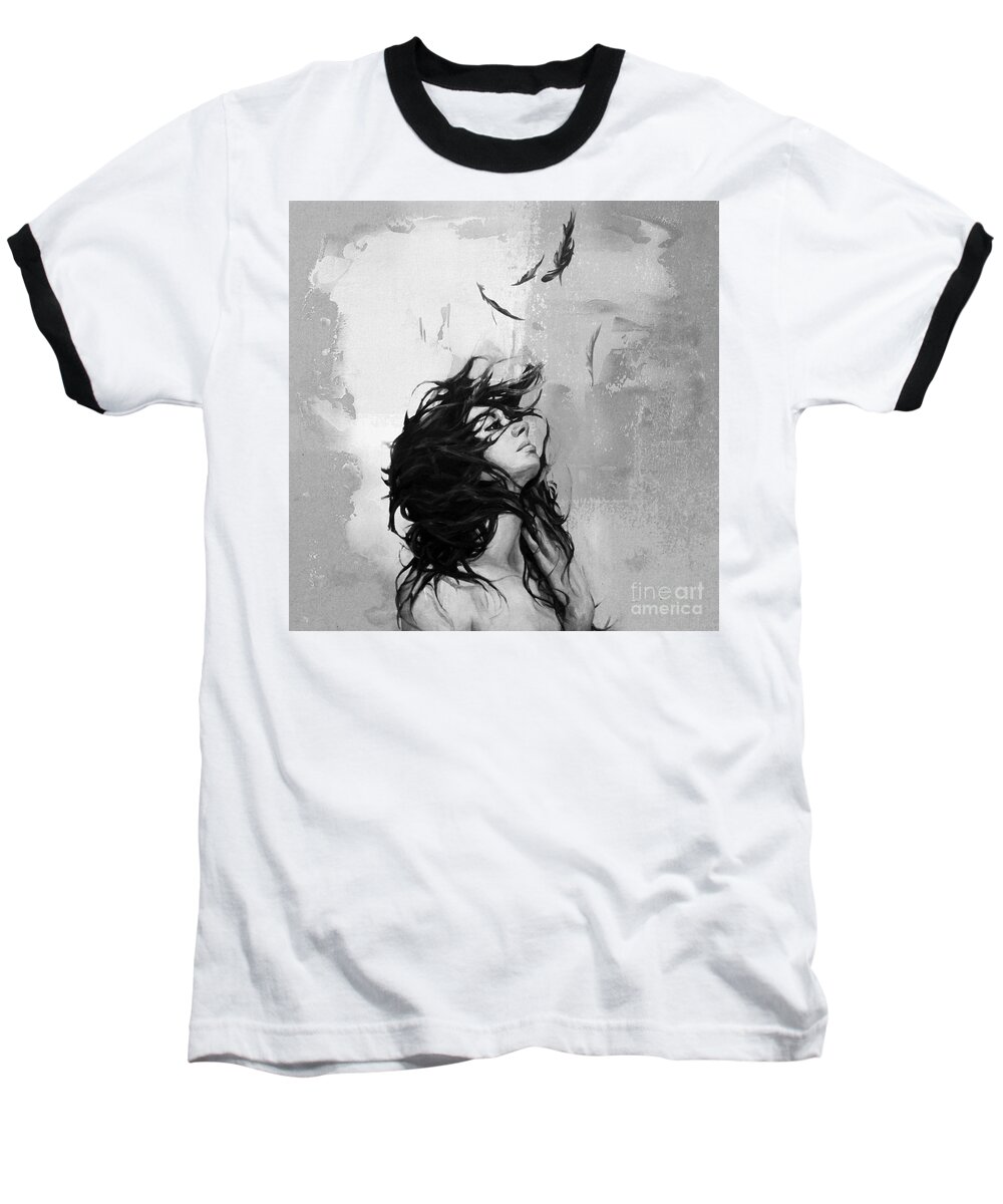 Figurative Baseball T-Shirt featuring the painting Feathers from Hair by Gull G