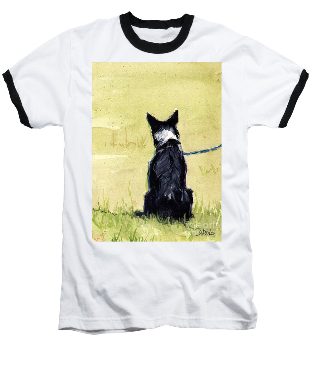 Border Collie Baseball T-Shirt featuring the painting Field Greens by Molly Poole