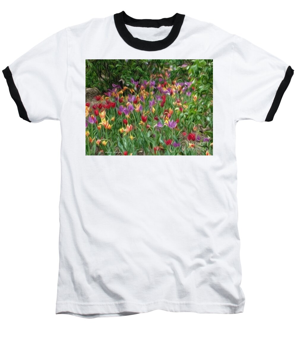 Photography Baseball T-Shirt featuring the digital art Field of Tulips by Kathie Chicoine