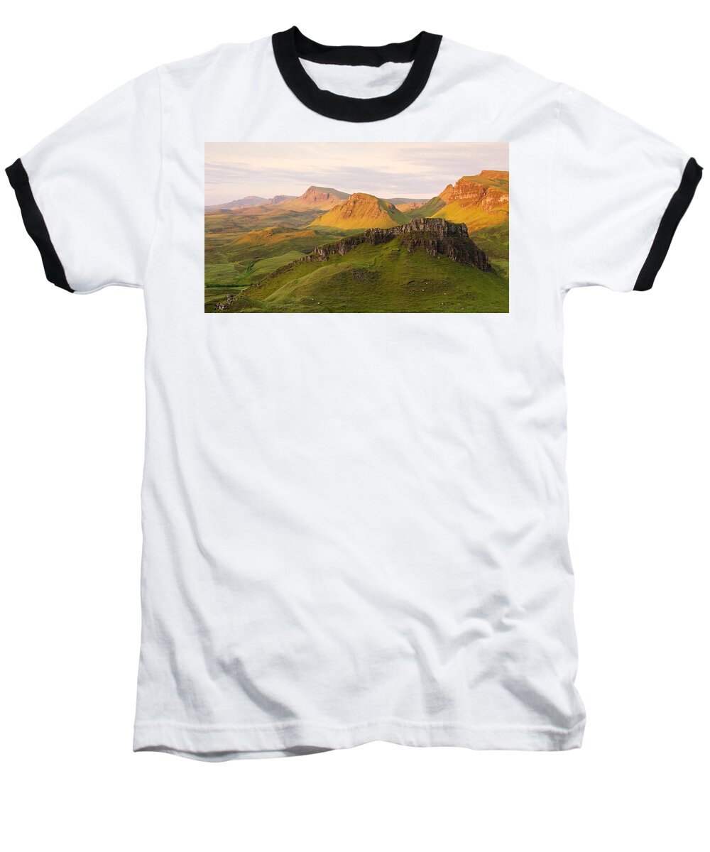 Isle Of Skye Baseball T-Shirt featuring the photograph First Light on the Quairing by Stephen Taylor
