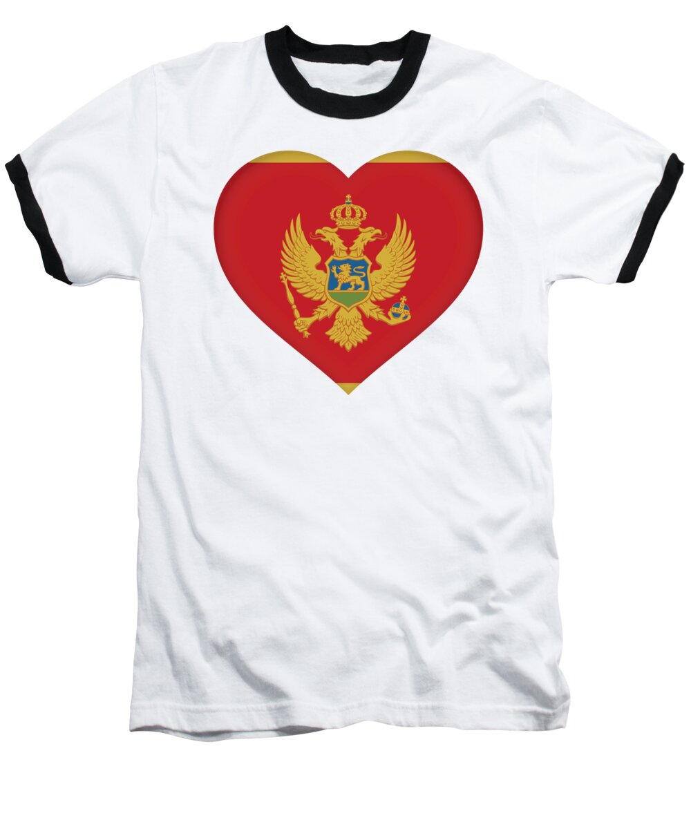 Background Baseball T-Shirt featuring the digital art Flag of Montenegro Heart by Roy Pedersen