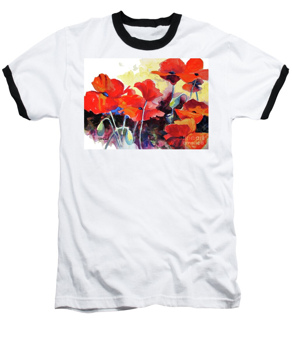 Paintings Baseball T-Shirt featuring the painting Flaming Poppies by Kathy Braud