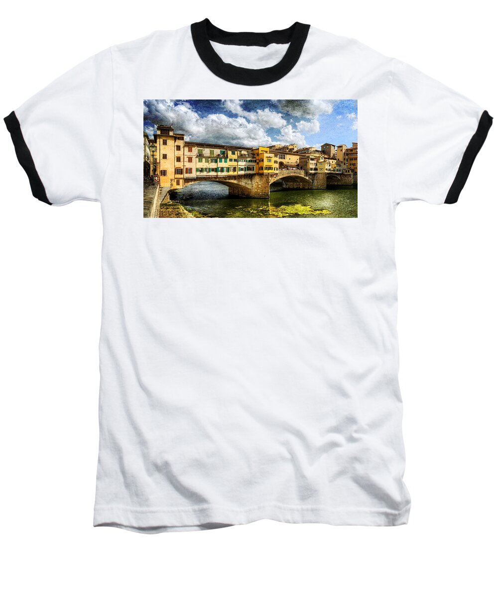 Florence Baseball T-Shirt featuring the photograph Florence - Ponte Vecchio from the northwestern bank - Vintage by Weston Westmoreland