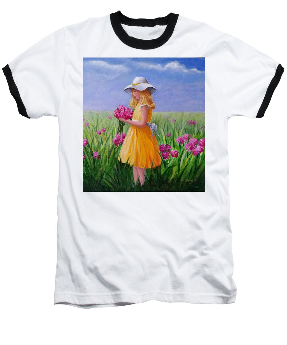 Child Baseball T-Shirt featuring the painting Flower girl by Rosie Sherman