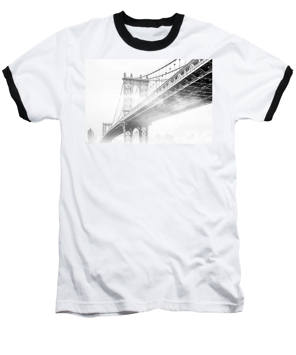 Manhattan Bridge Baseball T-Shirt featuring the photograph Fog Under The Manhattan BW by Az Jackson
