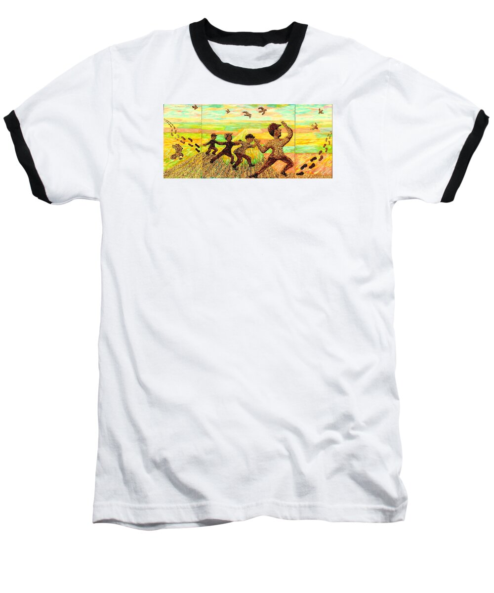 Rural Scene Baseball T-Shirt featuring the painting Foot Prints Across Our Prairies by Naomi Gerrard