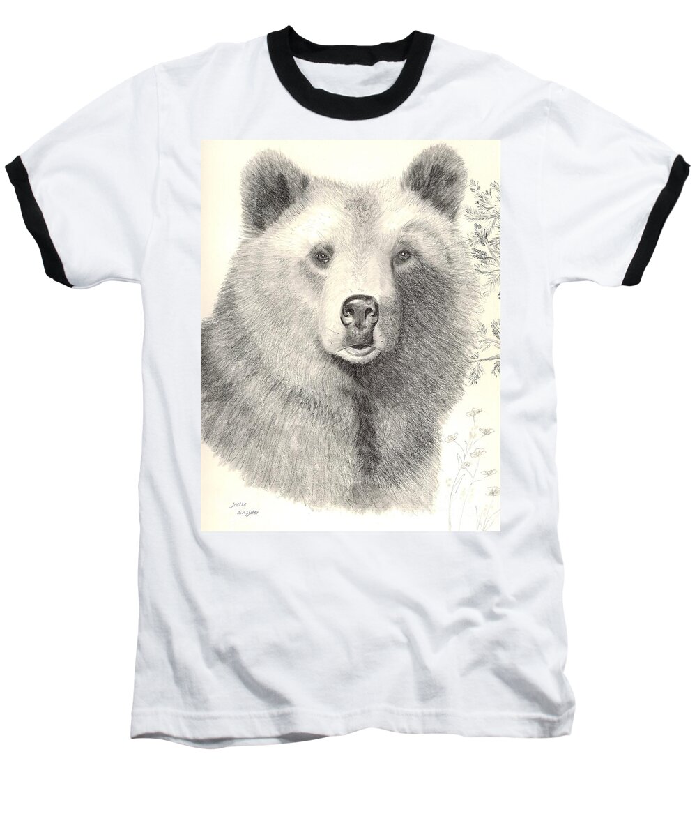 Grizzle Bear Baseball T-Shirt featuring the drawing Forest Sentry by Joette Snyder