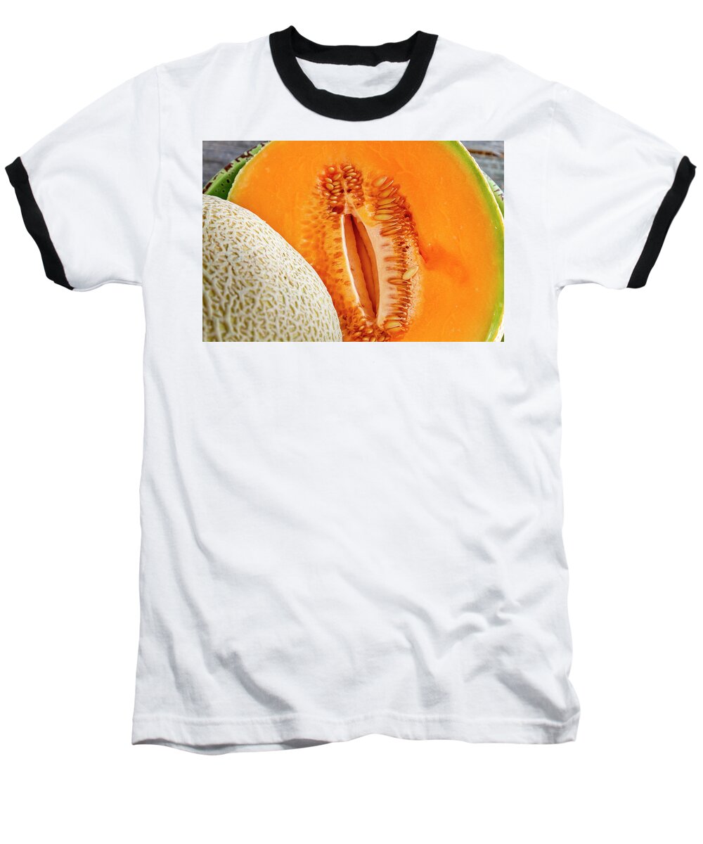 Cantaloupe Baseball T-Shirt featuring the photograph Fresh Cantaloupe Melon by Teri Virbickis