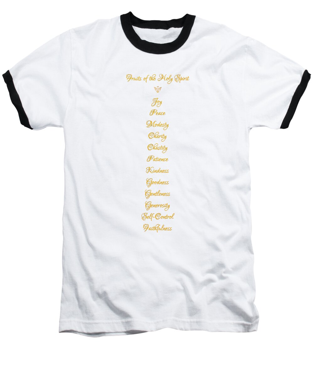 Fruits Of The Holy Spirit In A 3d Look Golden Script Baseball T-Shirt featuring the digital art Fruits of The Holy Spirit in a 3D Look Golden Script by Rose Santuci-Sofranko