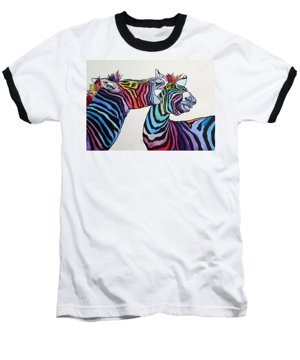 Funny Baseball T-Shirt featuring the painting Funny zebras by Kovacs Anna Brigitta