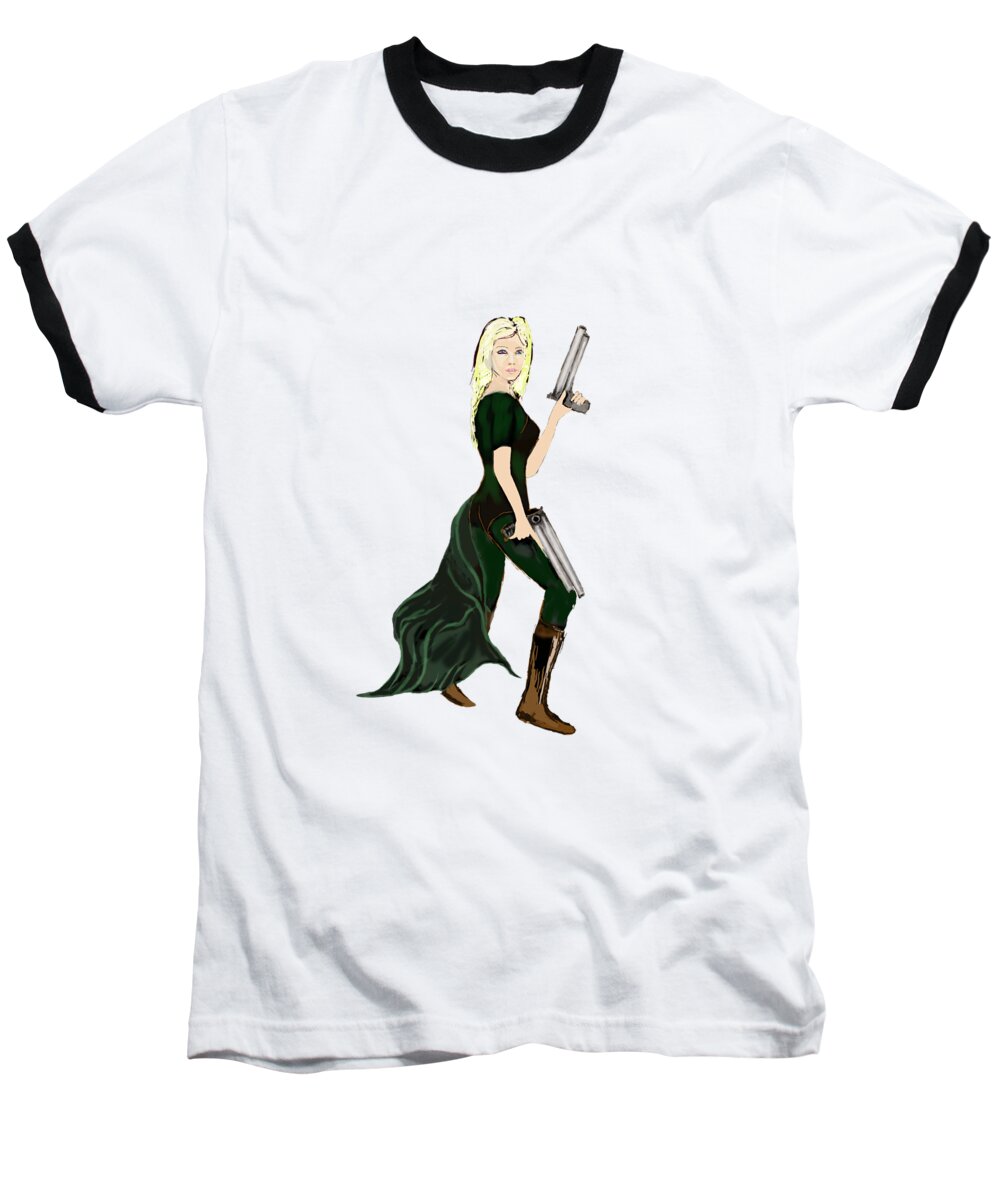 Woman Baseball T-Shirt featuring the digital art Girl with Guns by Tom Conway
