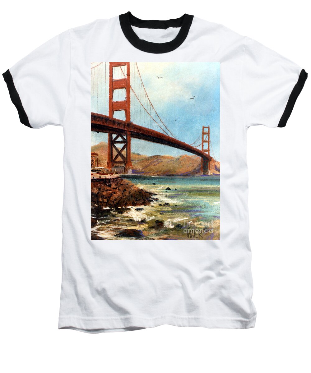 Golden Gate Bridge Baseball T-Shirt featuring the painting Golden Gate Bridge Looking North by Donald Maier